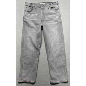 Levis Ribcage Straight Ankle Jeans Womens Sz 32x27 Gray Faded Stretch Distressed